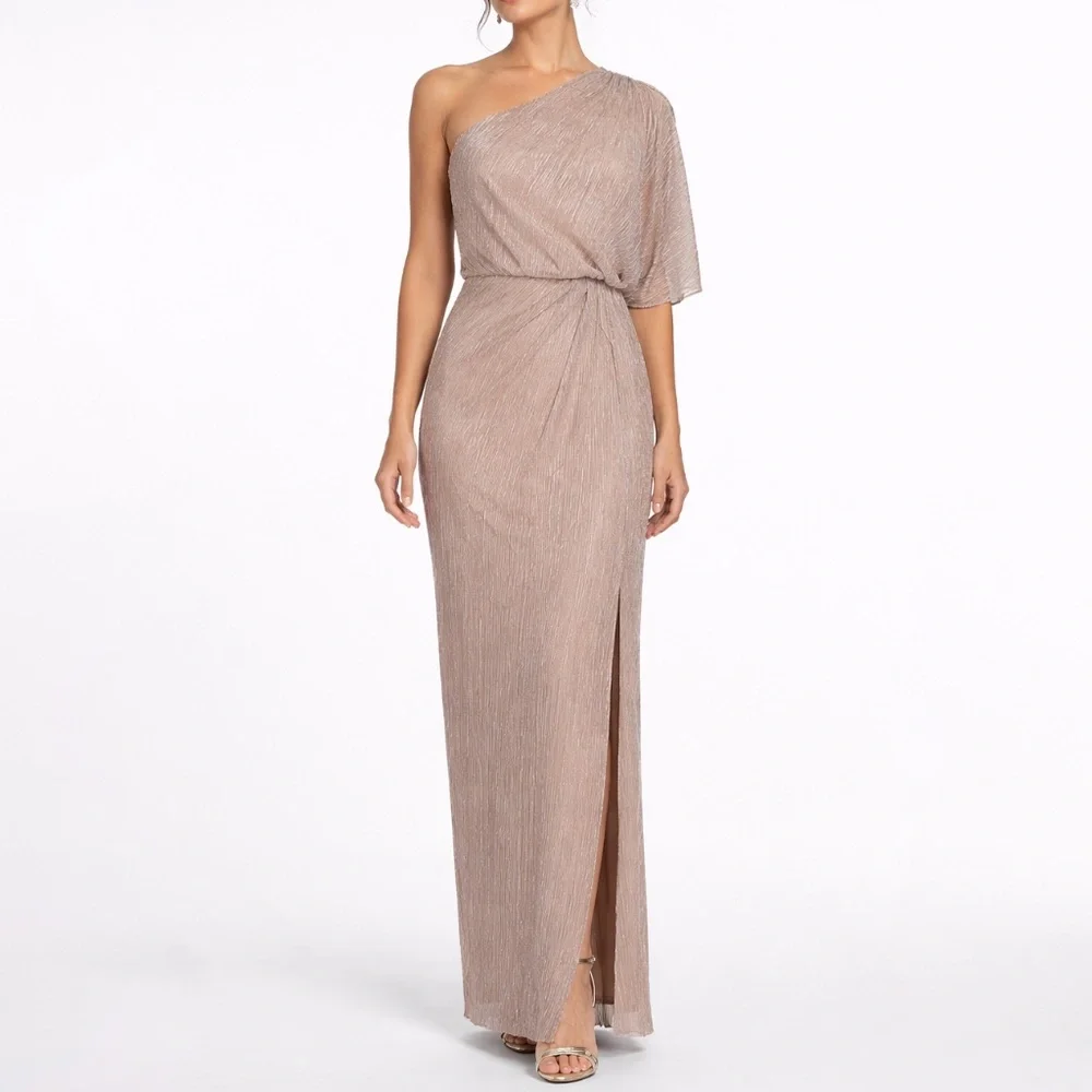 Adrianna Papell. Metallic Mesh Gown‎ — Taupe Mist